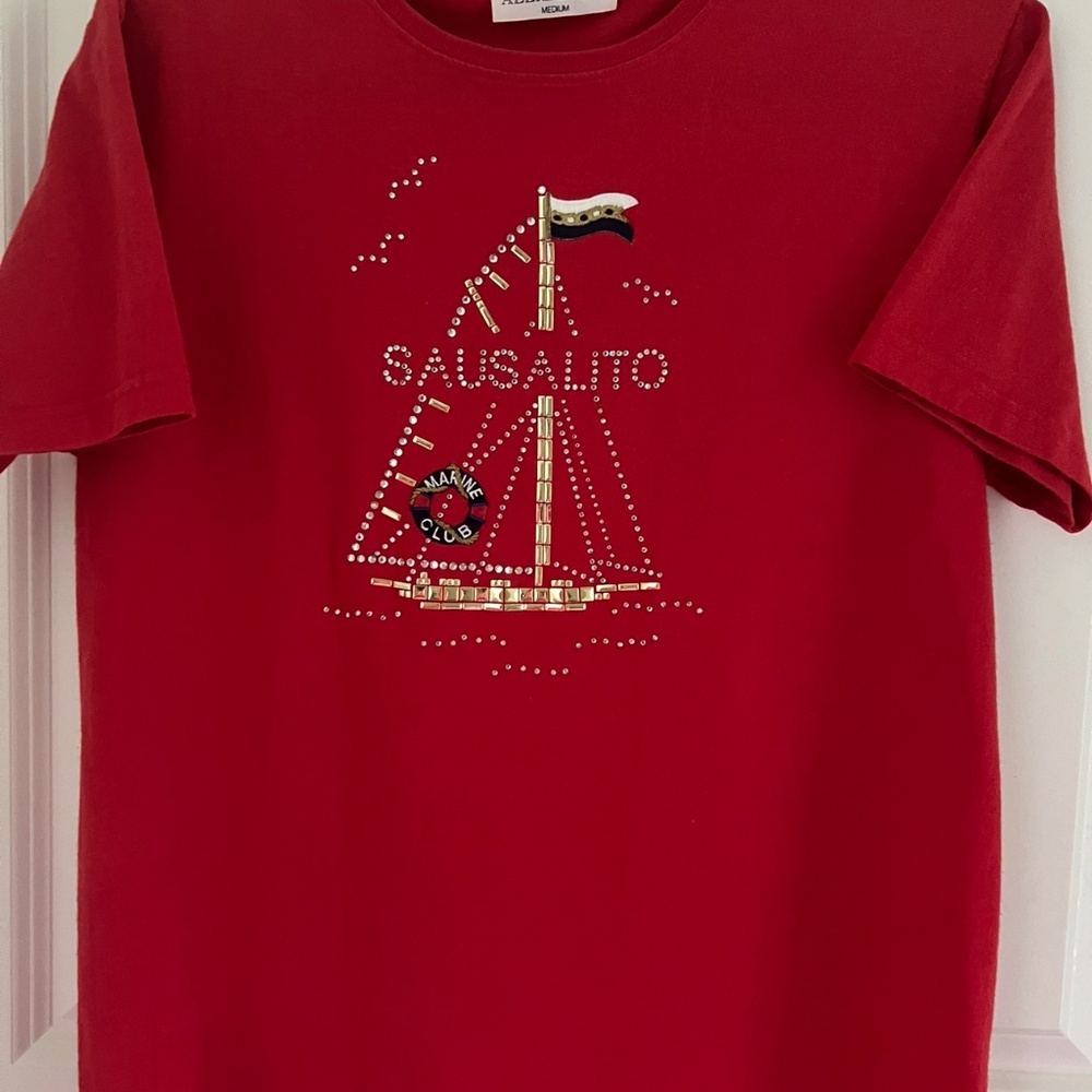 Beautiful Red Christine Alexander 100% Cotton short Sleeve Shirt